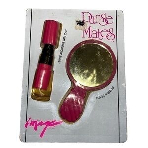 Vintage NOS 1980s Image Purse Mates pink mirror set